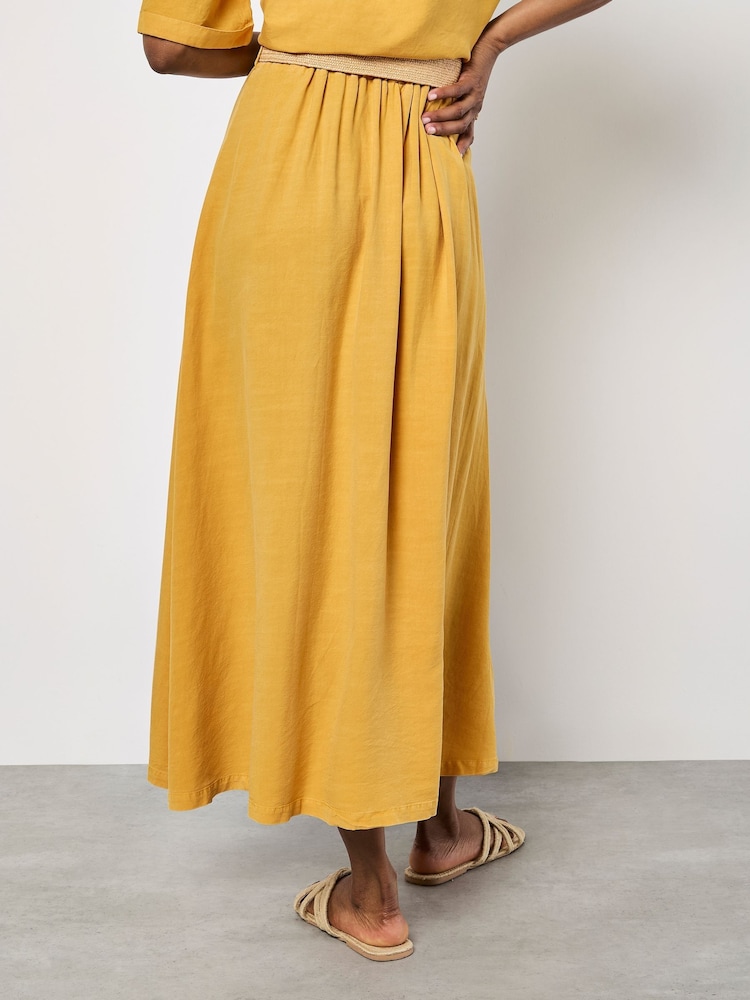 Apricot Yellow Boho Slub Belted Midi Skirt - Image 2 of 4