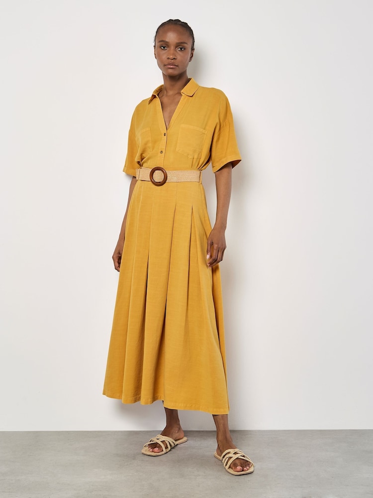Apricot Yellow Boho Slub Belted Midi Skirt - Image 2 of 4