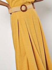Apricot Yellow Boho Slub Belted Midi Skirt - Image 4 of 4