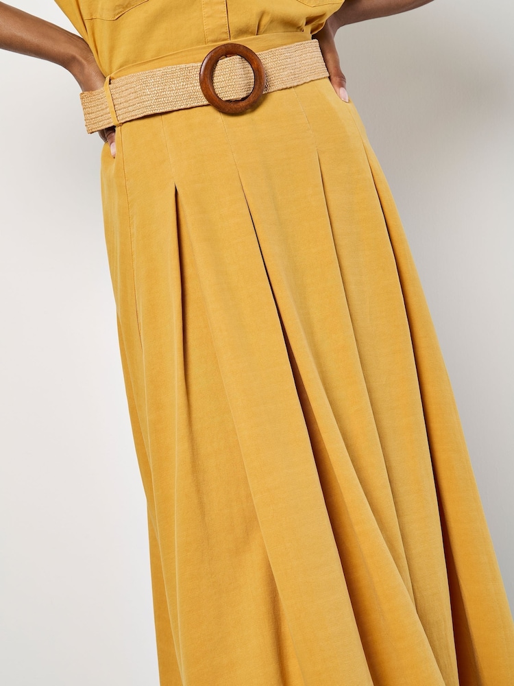 Apricot Yellow Boho Slub Belted Midi Skirt - Image 4 of 4