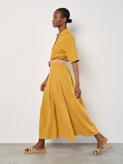 Apricot Yellow Boho Slub Belted Midi Skirt - Image 4 of 4