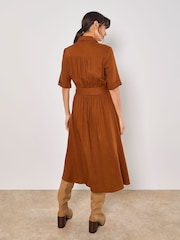 Apricot Brown Midi Utility Dress with a Touch of Linen - Image 3 of 4