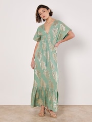 Apricot Green Luminous Floral Batwing Maxi Dress - Image 2 of 5