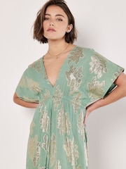 Apricot Green Luminous Floral Batwing Maxi Dress - Image 3 of 5