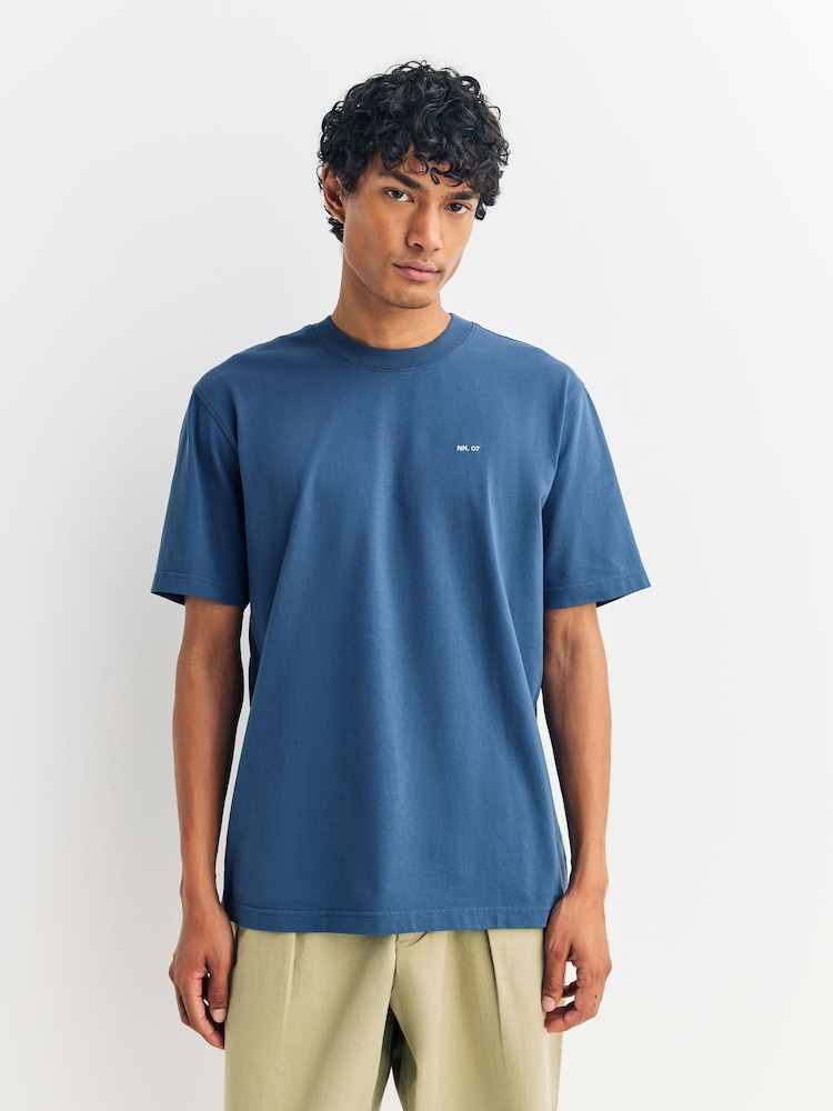 NN.07 Blue Adam Embroidered Logo T-Shirt - Image 1 of 5 NN.07 Blue Adam Embroidered Logo T-Shirt - Image 1 of 5