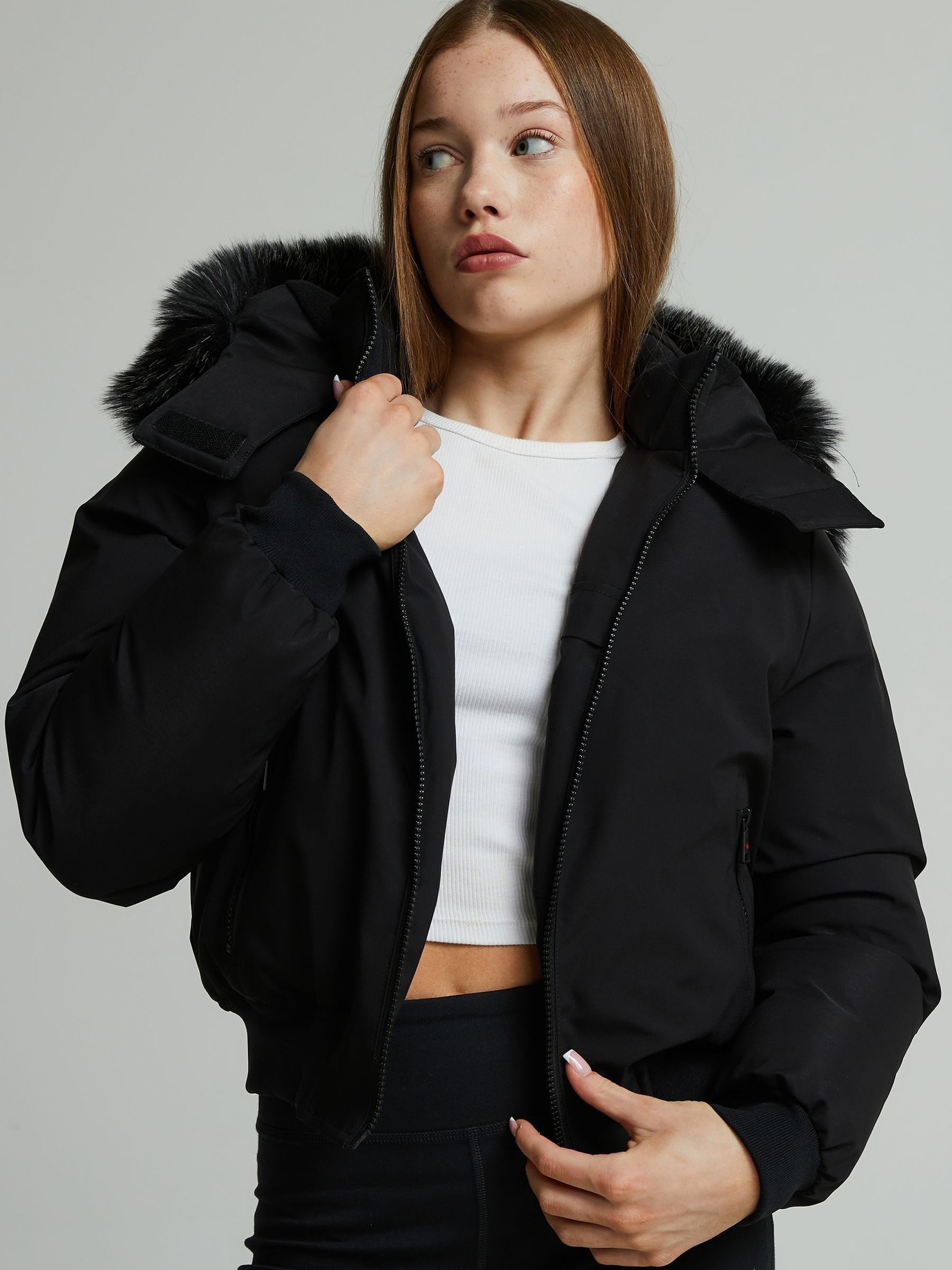 Buy Zavetti Canada Girls Arabella Hooded Bomber Black Jacket from