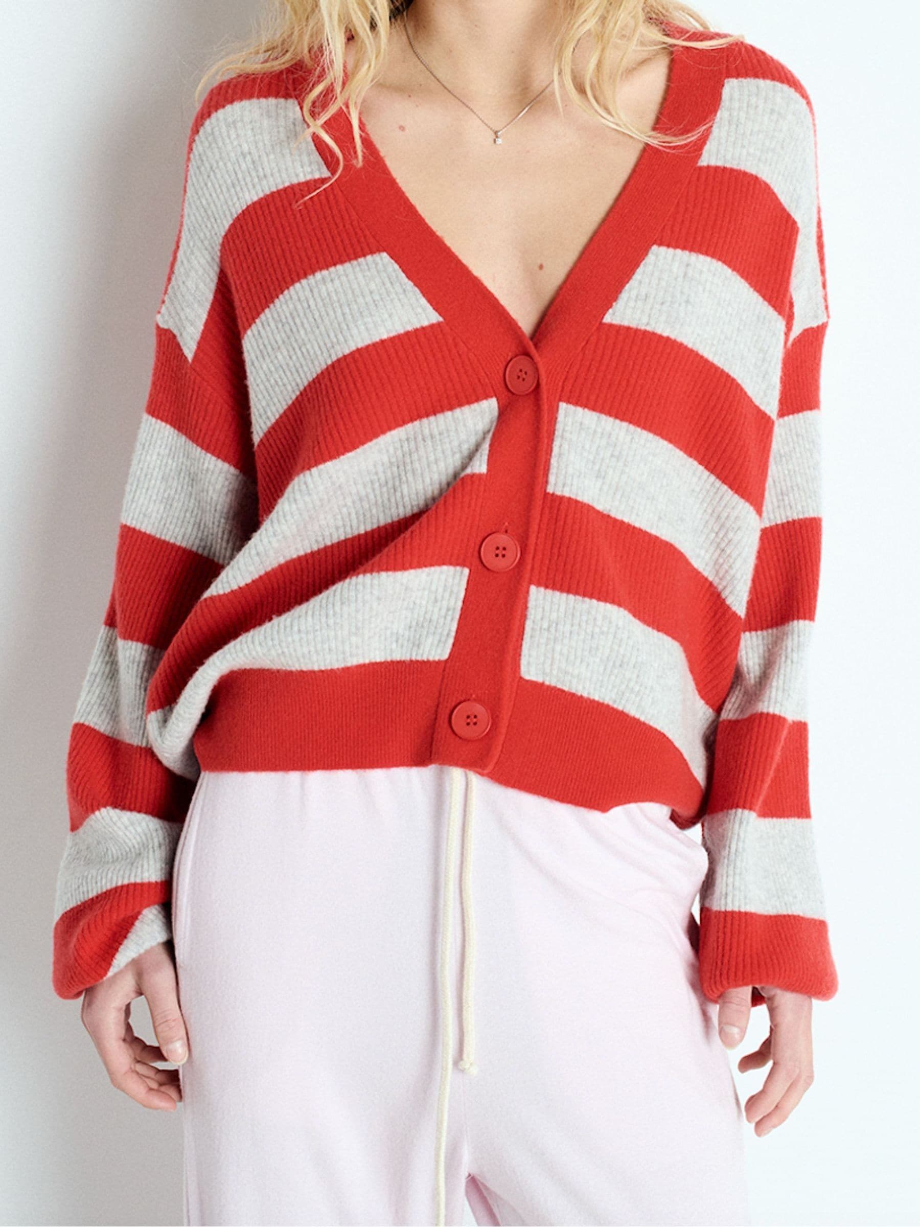 Buy American Vintage Red Raxow Long Sleeve V-Neck Stripe Cardigan