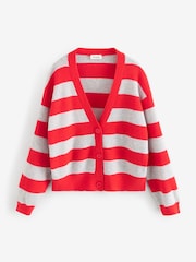 American Vintage Red Raxow Long Sleeve V-Neck Stripe Cardigan - Image 1 of 1