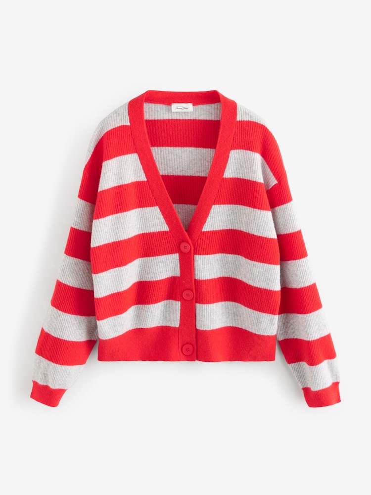 American Vintage Red Raxow Long Sleeve V-Neck Stripe Cardigan - Image 1 of 1