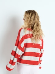 American Vintage Red Raxow Long Sleeve V-Neck Stripe Cardigan - Imagen 2 de 6