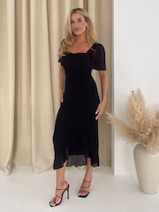 Girl In Mind Black Heidi Chiffon Ruched Midi Dress - Image 3 of 5