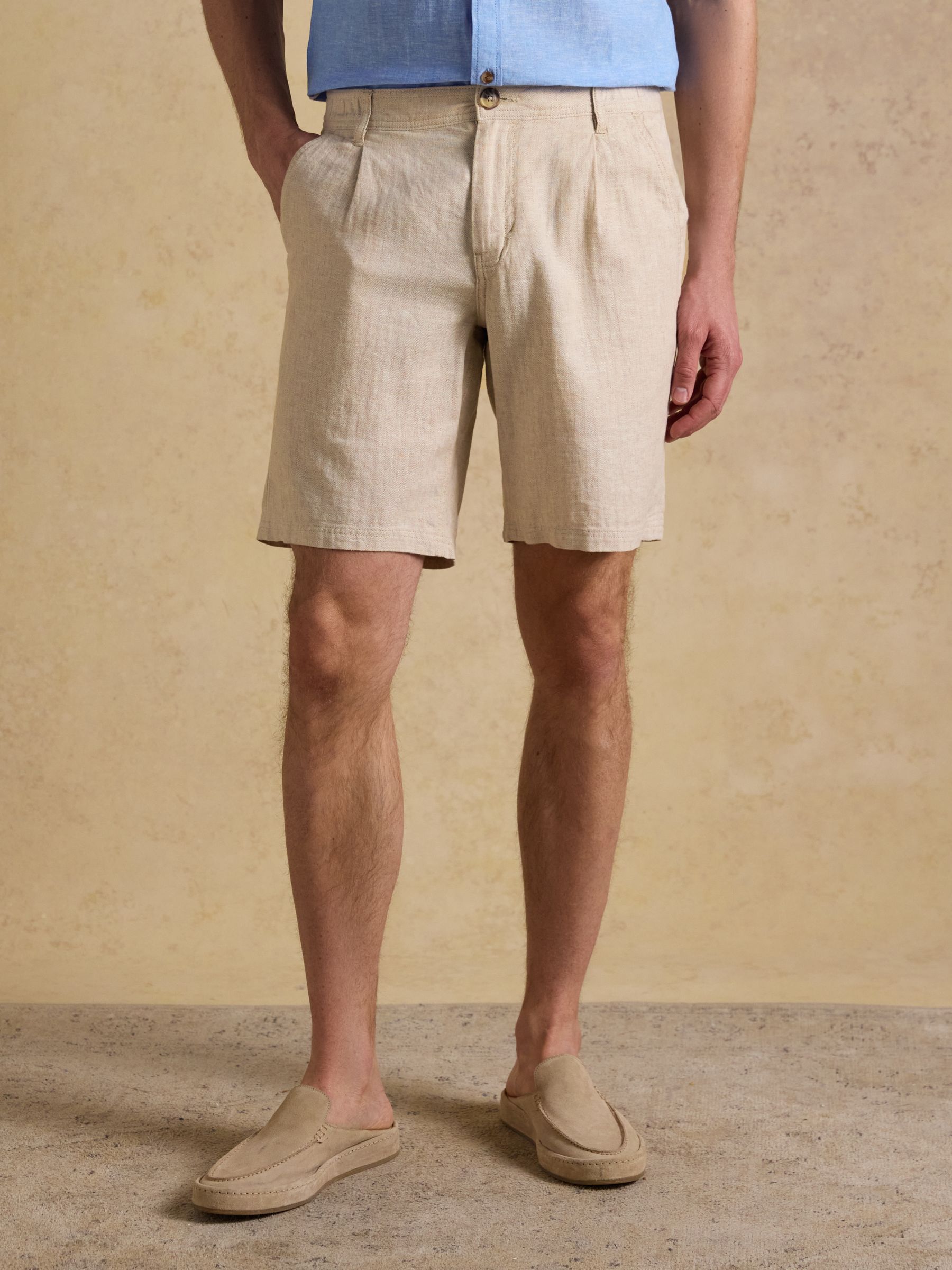 Joules Men's Linen Blend Shorts Neutral Size 30