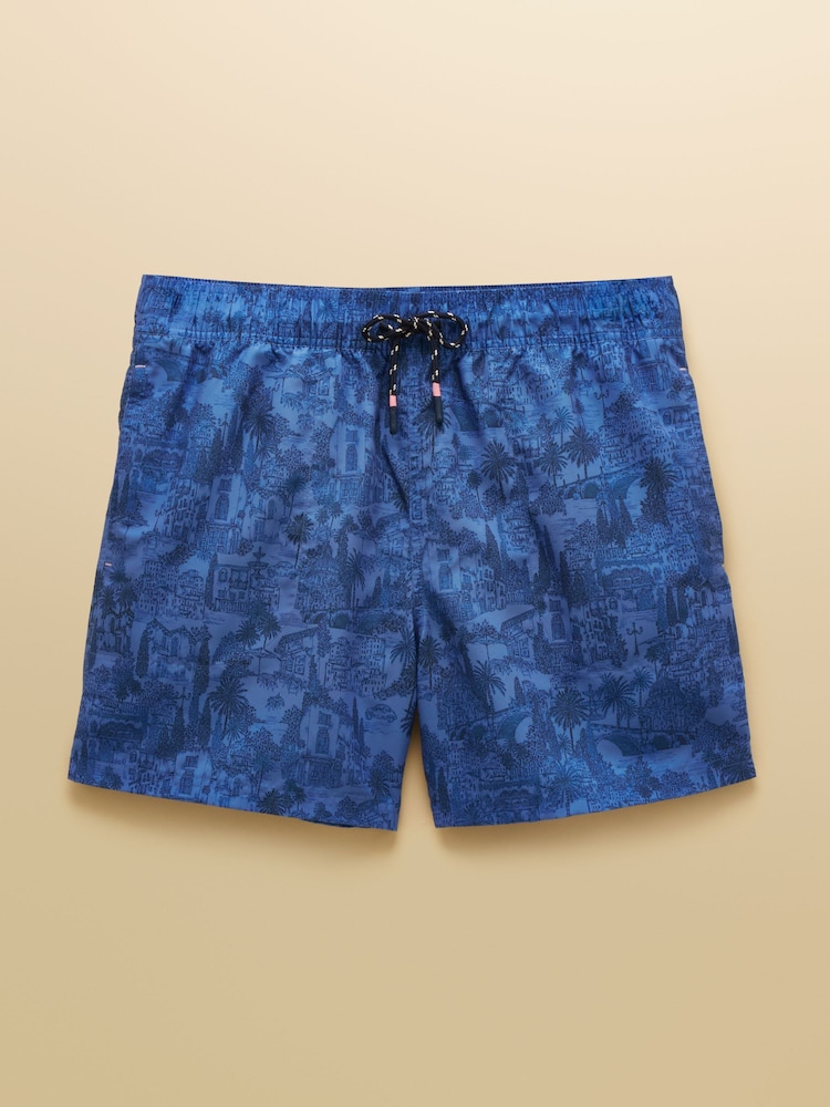 Joules Overton Blue Scene Printed Rugby Style Swim Shorts - Image 8 of 8