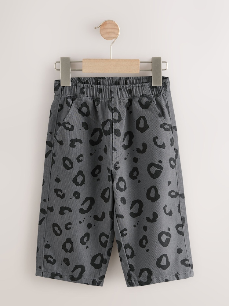 Charcoal Grey Leopard Print Pull On Wide Trousers (3mths-7yrs) - Image 1 of 4