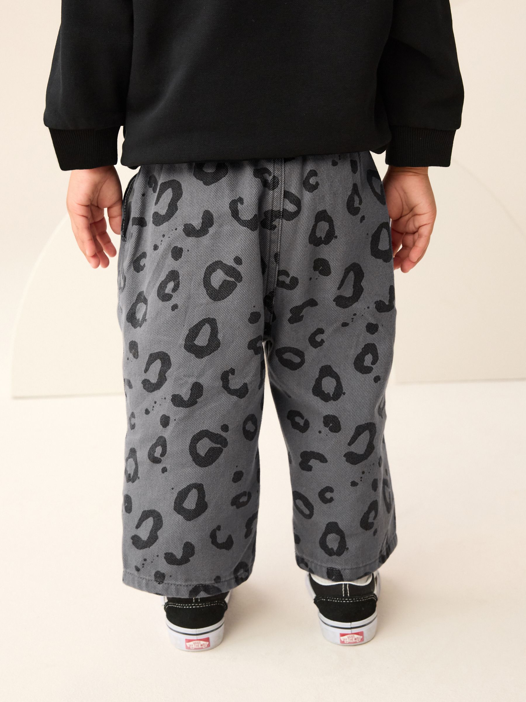 Buy Charcoal Grey Leopard Print Pull On Wide Trousers (3mths-7yrs