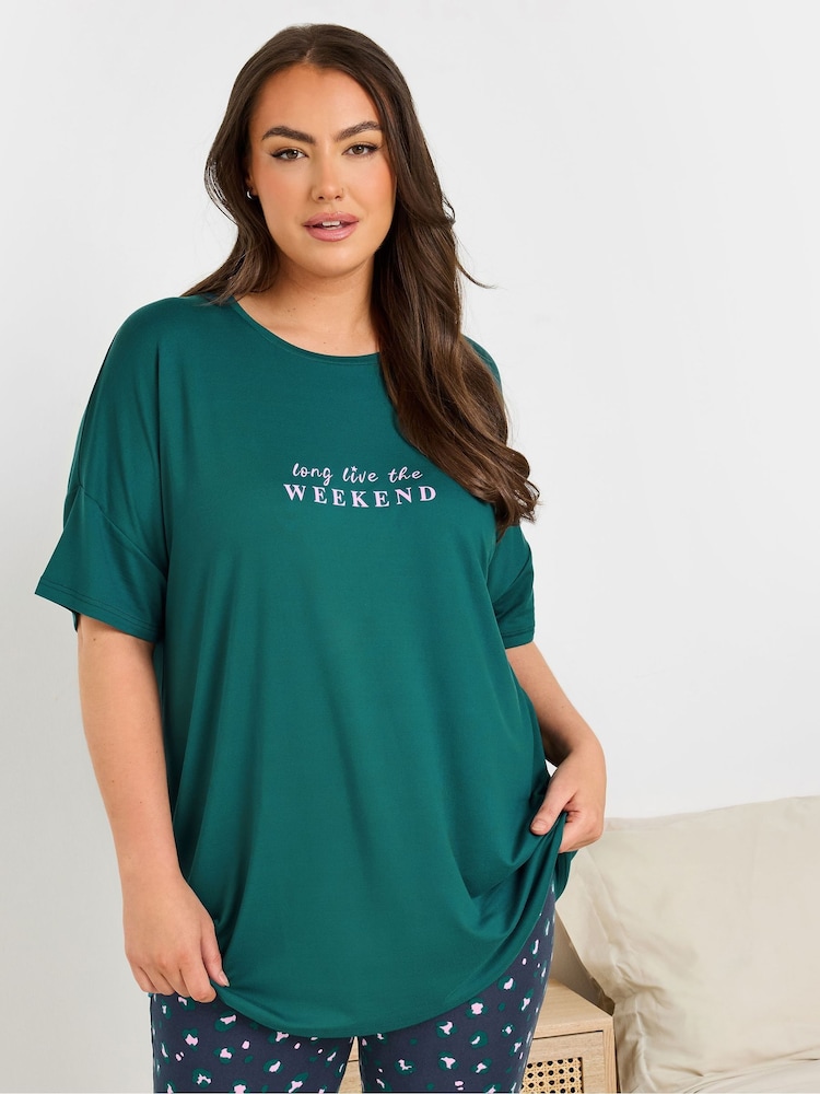 Yours Curve Green Long Live Weekend Sleep Top - Image 1 of 6