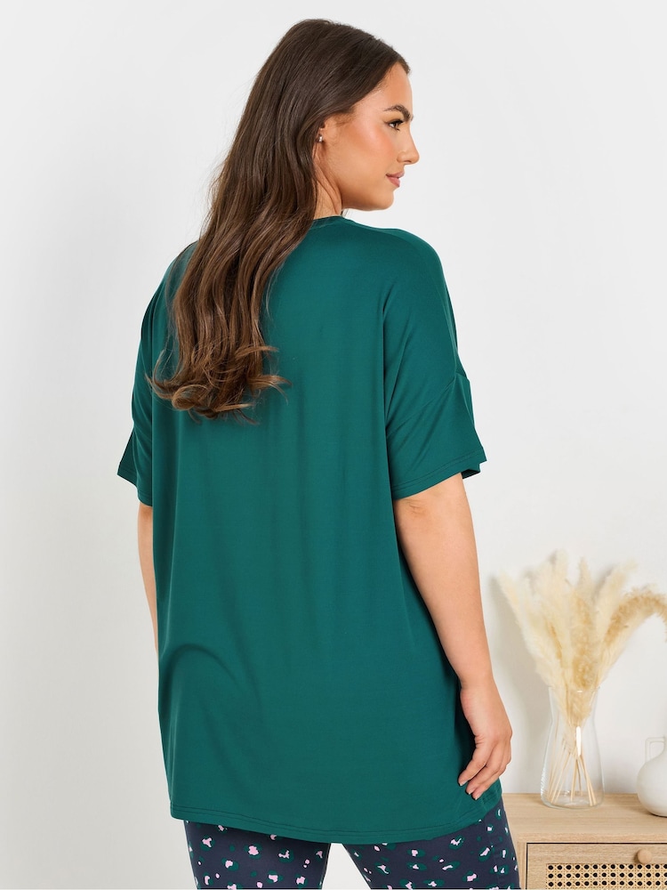 Yours Curve Green Long Live Weekend Sleep Top - Image 2 of 6