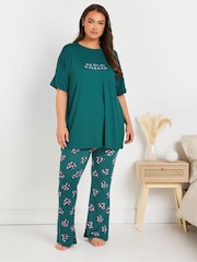 Yours Curve Green Long Live Weekend Sleep Top - Image 3 of 6