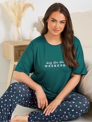 Yours Curve Green Long Live Weekend Sleep Top - Image 5 of 6
