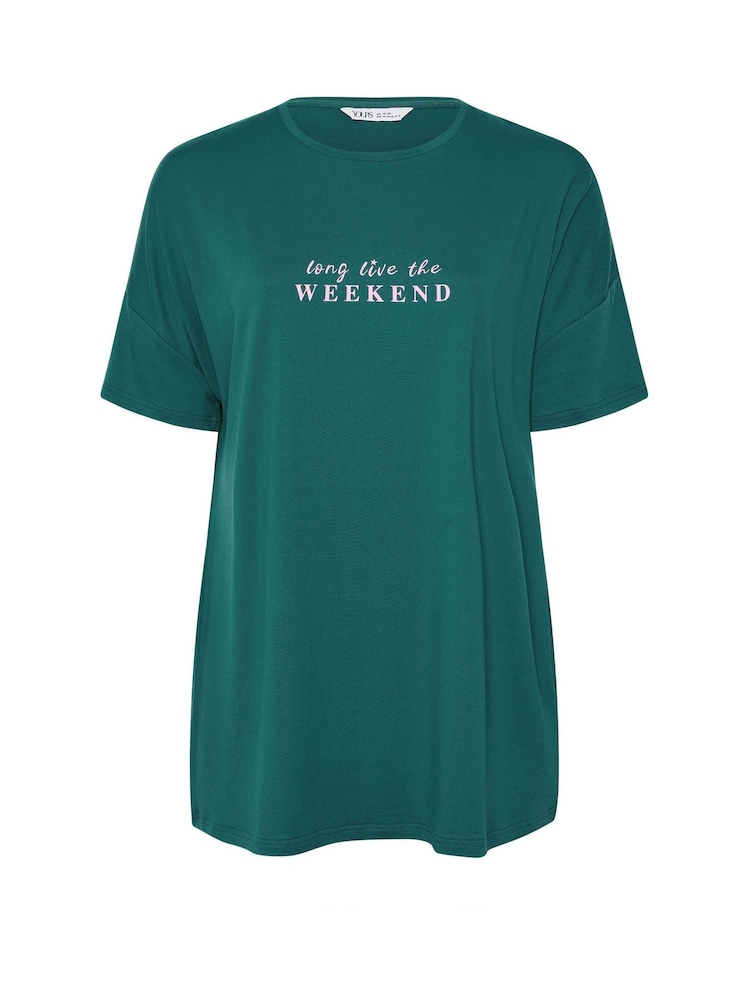 Yours Curve Green Long Live Weekend Sleep Top - Image 6 of 6