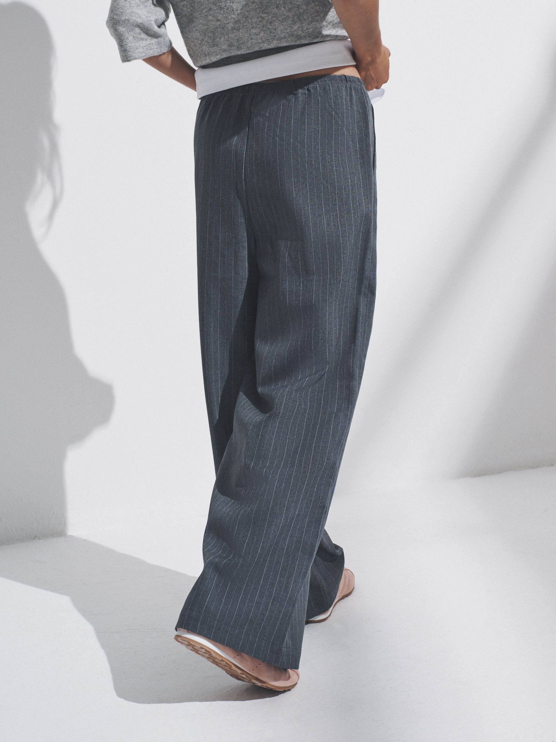 Buy The Set 2 Pack Pinstripe Wide Leg Pull On Trousers Black/Dark