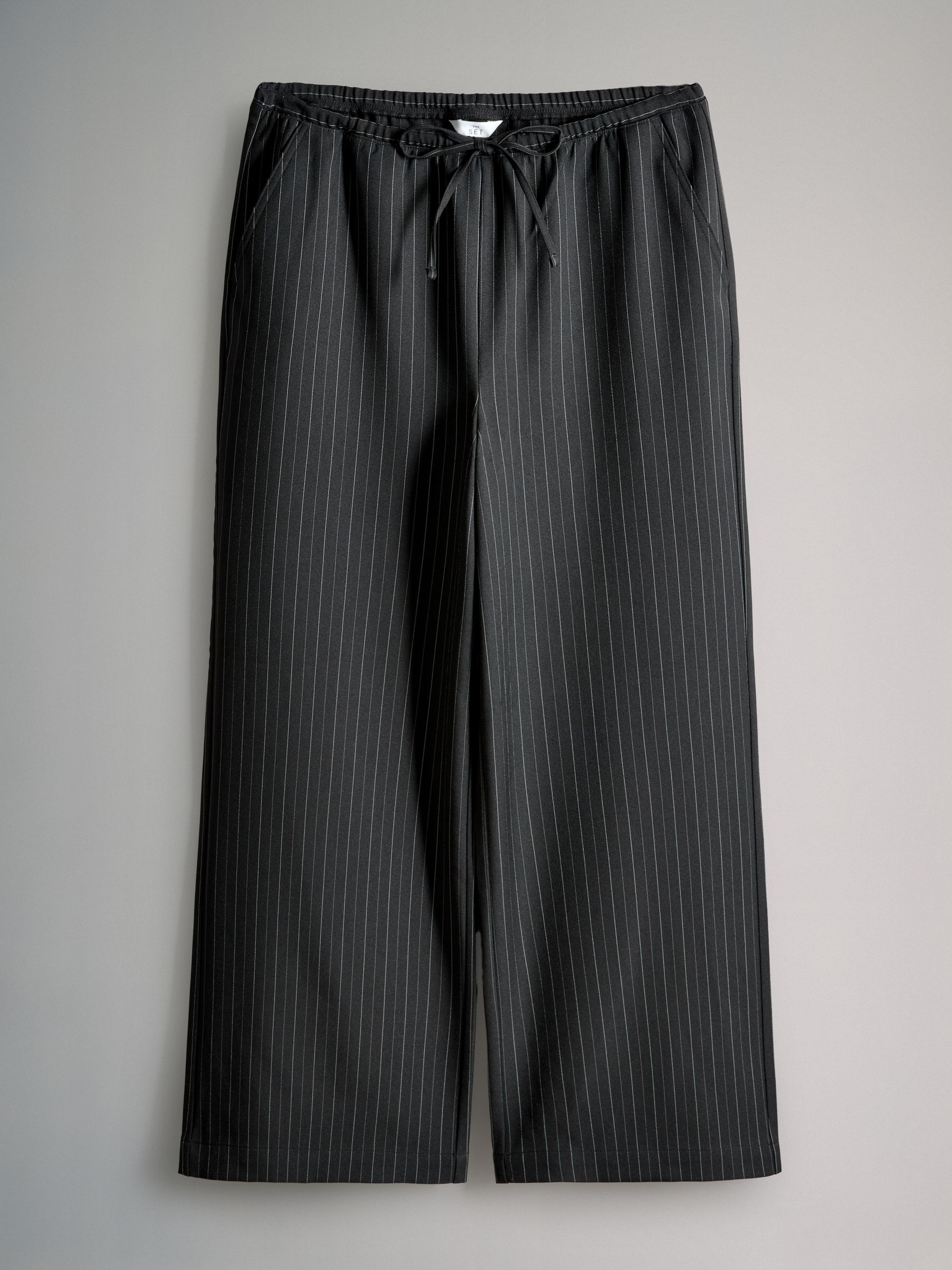 Buy The Set 2 Pack Pinstripe Wide Leg Pull On Trousers Black/Dark