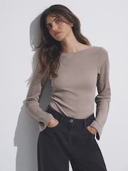 The Set Black/Chocolate Brown/Neutral 3 Pack Ribbed Flare Sleeve T-Shirt - Image 3 of 10