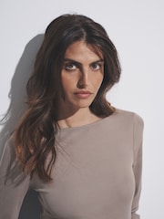 The Set Black/Chocolate Brown/Neutral 3 Pack Ribbed Flare Sleeve T-Shirt - Image 4 of 10