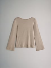 The Set Black/Chocolate Brown/Neutral 3 Pack Ribbed Flare Sleeve T-Shirt - Image 6 of 10