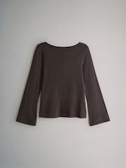 The Set Black/Chocolate Brown/Neutral 3 Pack Ribbed Flare Sleeve T-Shirt - Image 7 of 10