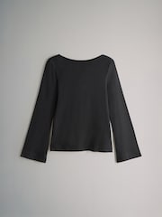 The Set Black/Chocolate Brown/Neutral 3 Pack Ribbed Flare Sleeve T-Shirt - Image 8 of 10