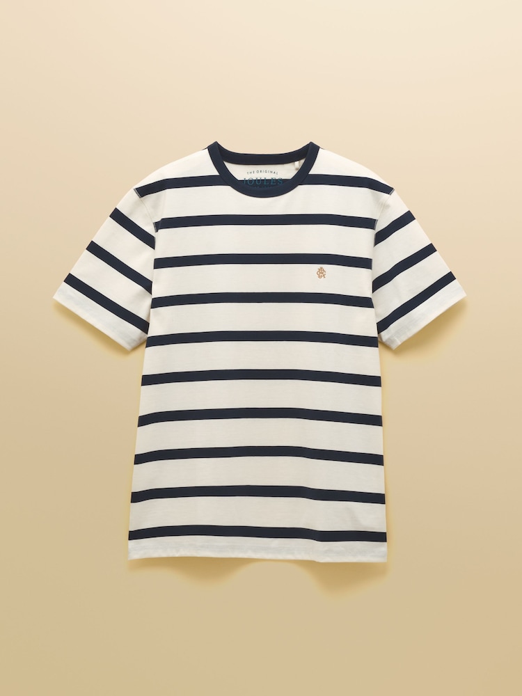 Joules Rugby Club Navy & Cream Stripe Crew Neck Cotton T-Shirt - Image 8 of 8 Joules Rugby Club Navy & Cream Stripe Crew Neck Cotton T-Shirt - Image 8 of 8