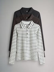 The Set Black/Stripe/Chocolate Brown 3 Pack Collared Rib Polo T-Shirts - Image 1 of 6