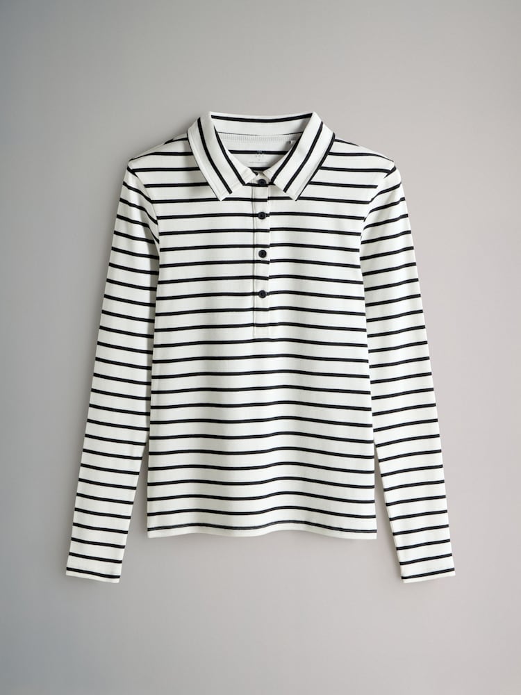 The Set Black/Stripe/Chocolate Brown 3 Pack Collared Rib Polo T-Shirts - Image 2 of 6