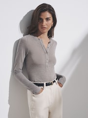 The Set Black/Grey/Neutral 3 Pack Sheer Henley Long Sleeve Top - Image 1 of 12