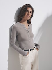 The Set Black/Grey/Neutral 3 Pack Sheer Henley Long Sleeve Top - Image 4 of 12