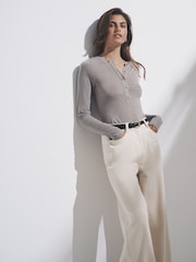 The Set Black/Grey/Neutral 3 Pack Sheer Henley Long Sleeve Top - Image 6 of 12