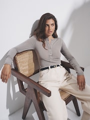 The Set Black/Grey/Neutral 3 Pack Sheer Henley Long Sleeve Top - Image 7 of 12