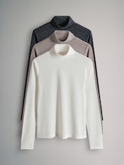 The Set Black/Grey/Neutral 3 Pack Sheer Roll Neck Long Sleeve Top - Image 1 of 4