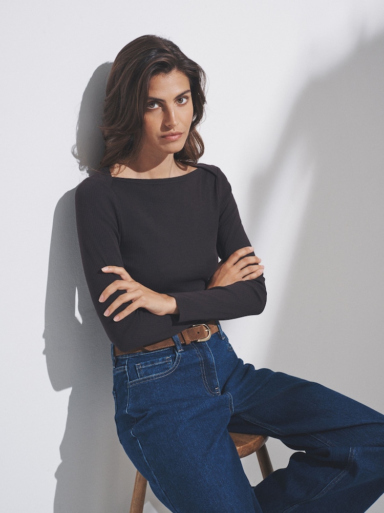 The Set Black/Brown/Taupe 3 Pack Envelope Neck Longsleeve Top - Image 1 of 12