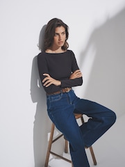 The Set Black/Brown/Taupe 3 Pack Envelope Neck Longsleeve Top - Image 5 of 12