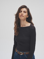 The Set Black/Brown/Taupe 3 Pack Envelope Neck Longsleeve Top - Image 7 of 12