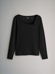 The Set Black/Grey/Stripe 3 Pack Asymmetric Neckline Long Sleeve Ribbed T-Shirt - Image 4 of 6