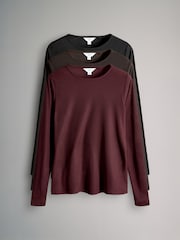 The Set Black/Burgundy/Khaki Green 3 Pack Sheer Long Sleeve T-Shirts - Image 1 of 6