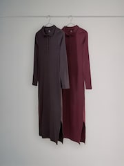 The Set Berry/Black 2 Pack Collared Rib Maxi Dress - Image 1 of 3
