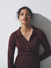 The Set Chocolate/Burgundy 2 Pack Collared Rib Maxi Dress - Image 6 of 8