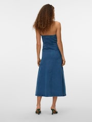 VERO MODA Blue Bandeau Denim Midi Dress - Image 3 of 6