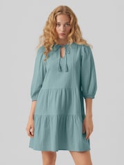 Verde - VERO MODA 3/4 Puff Sleeve Smock Short Dress - Imagen 1 de 5