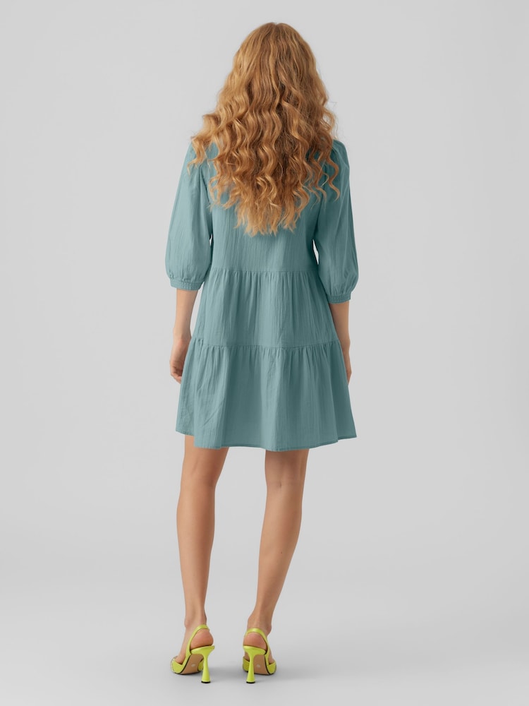Verde - VERO MODA 3/4 Puff Sleeve Smock Short Dress - Imagen 2 de 5