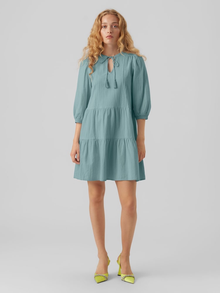 VERO MODA Green 3/4 Puff Sleeve Smock Short Dress - Image 3 of 5